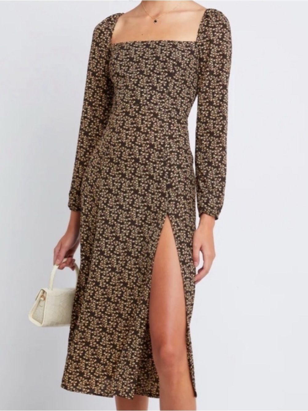 O.P.T. Lenon Floral Midi Dress Size 6 Brown/Tan/Green